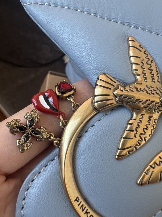 Сумка pinko оригінал, блакитна з прикрасами. love mini puff maxy quilt