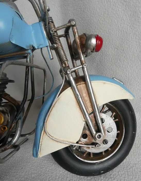 Duży Metalowy MOTOR retro INDIAN niebieski pojazd 40,5 cm