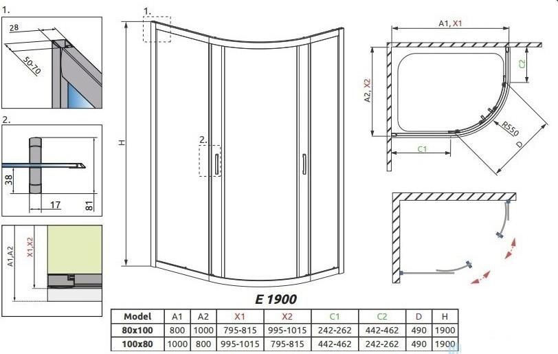 Nowa kabina Radaway z wysokim brodzikiem 80 x 100 cm