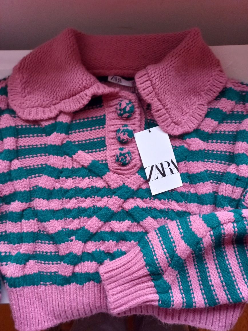 Camisola riscas rosa e verde Zara