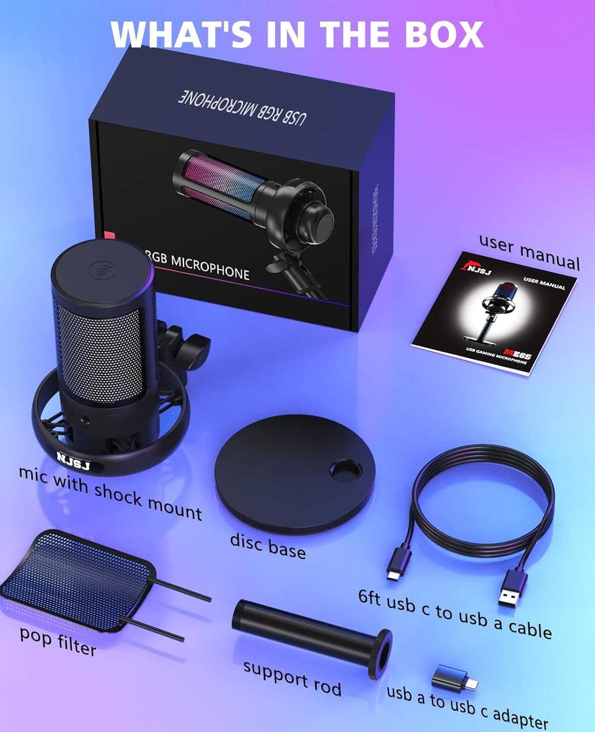 MIKROFON GAMINGOWY NJSJ me6s usb oświetlenie RGB