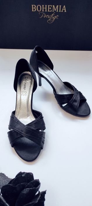 Nowe Piękne sexowne czarne złote wysokie piękne eleganckie na obcasie