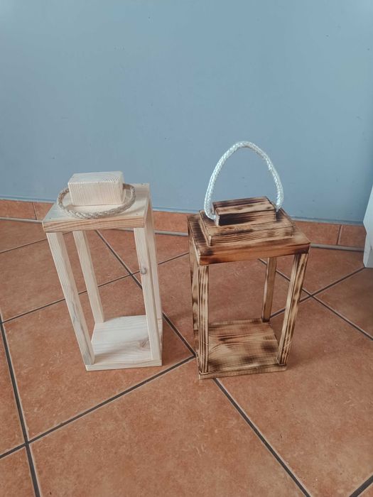 Lampion drewniany opalany 35 cm