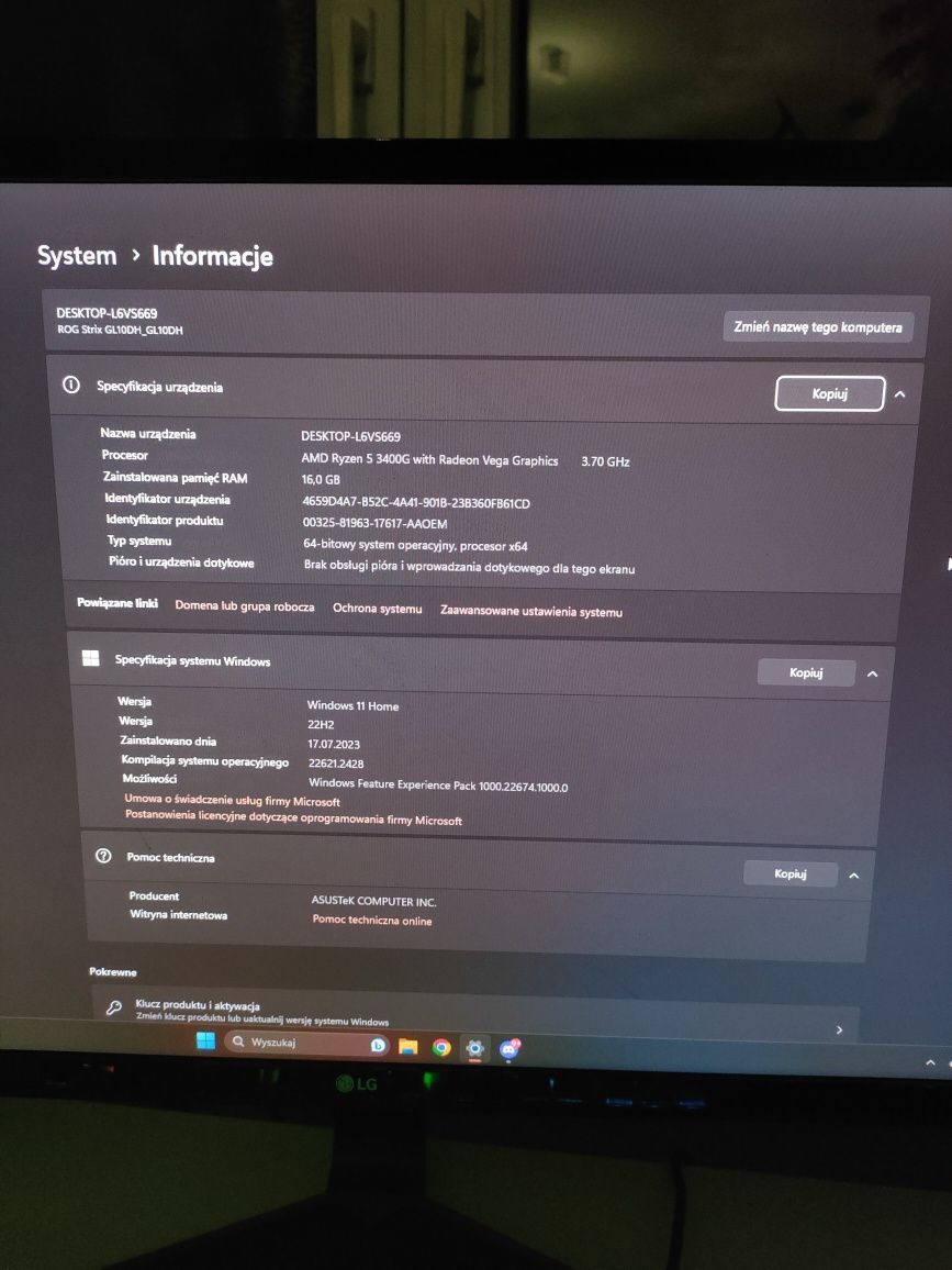 Komputer GAMINGOWY (Klawiatura SPC + Monitor LG) | R5 3400G + GTX 1660