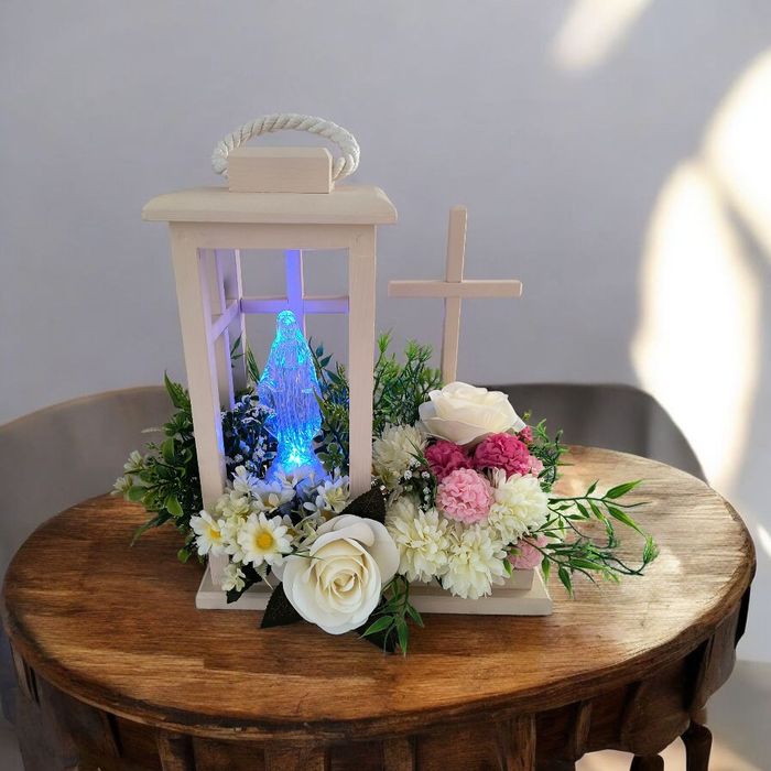 Lampion drewniany z krzyżem Baza pod stroik