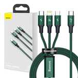 Kabel Baseus 3W1 20W Usb-C, Microusb, Lightning 1.5M Zielony