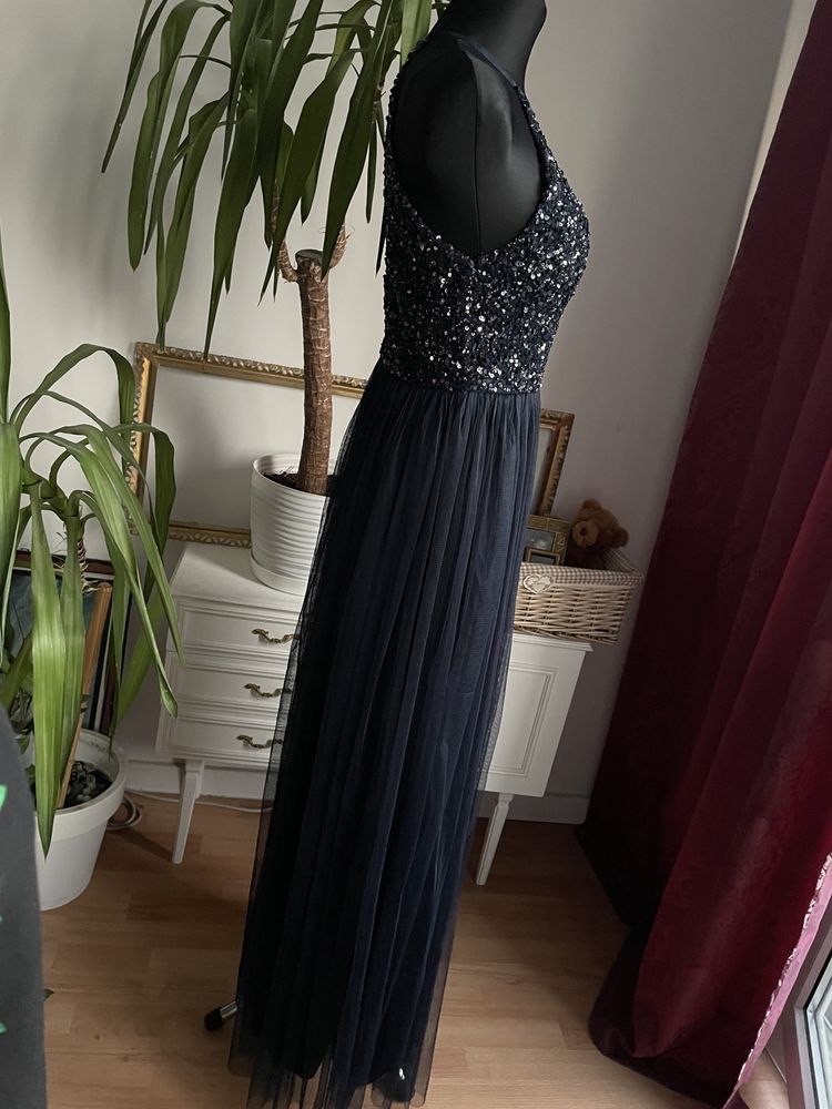 Maya deluxe cekinowa sukienka maxi 36 s 38 m 40 L tiulowa