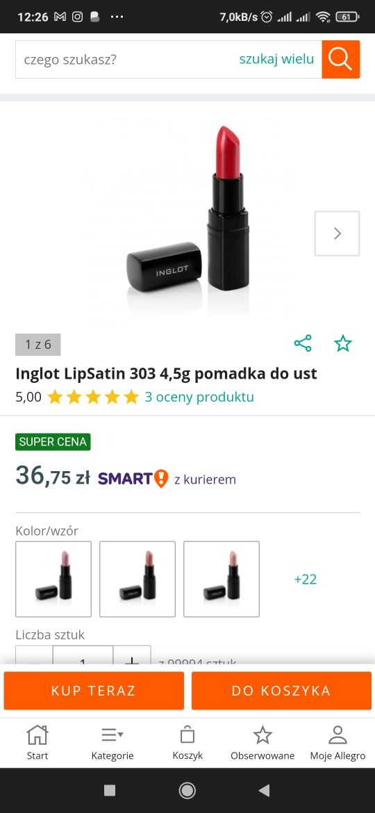 Pomadka Inglot LipSatin Lip Satin szminka czerwona nr 303 czerwień red