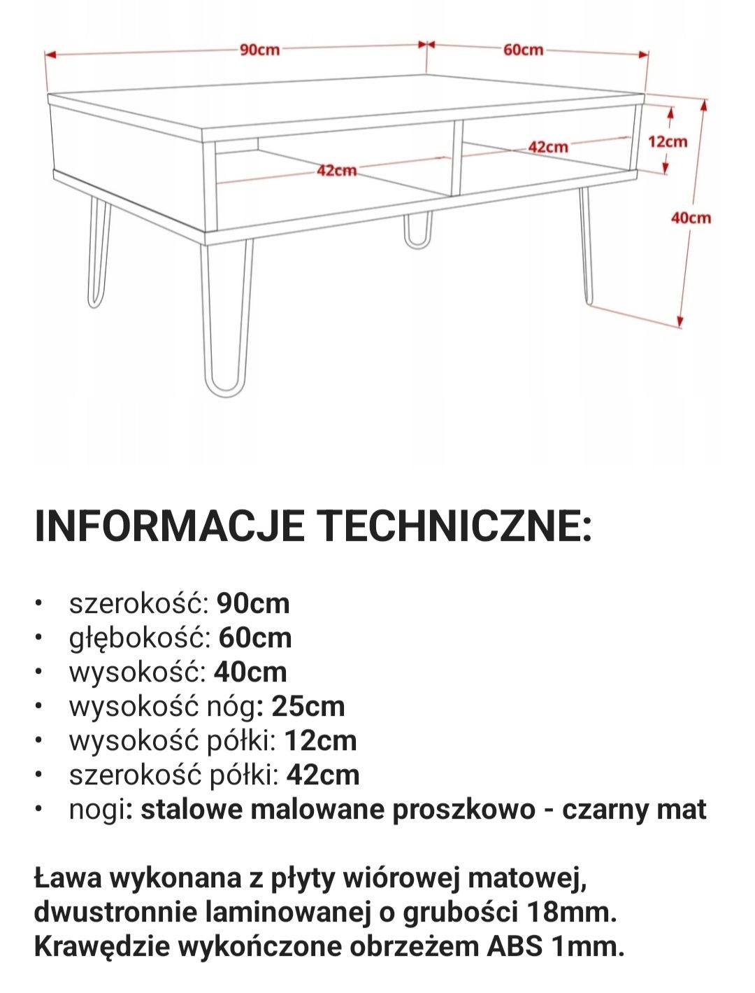 Stolik kawowy loft dąb wotan/czarna półka.