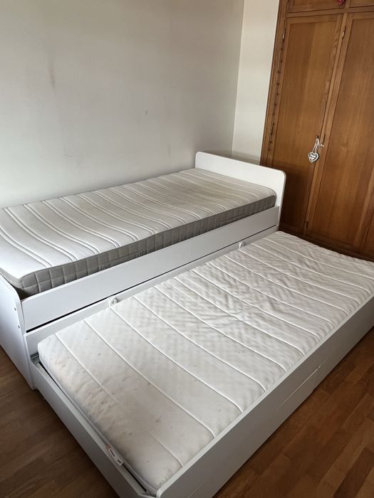 Cama individual c/cama-gaveta + arrumação, branco, 90x200 cm