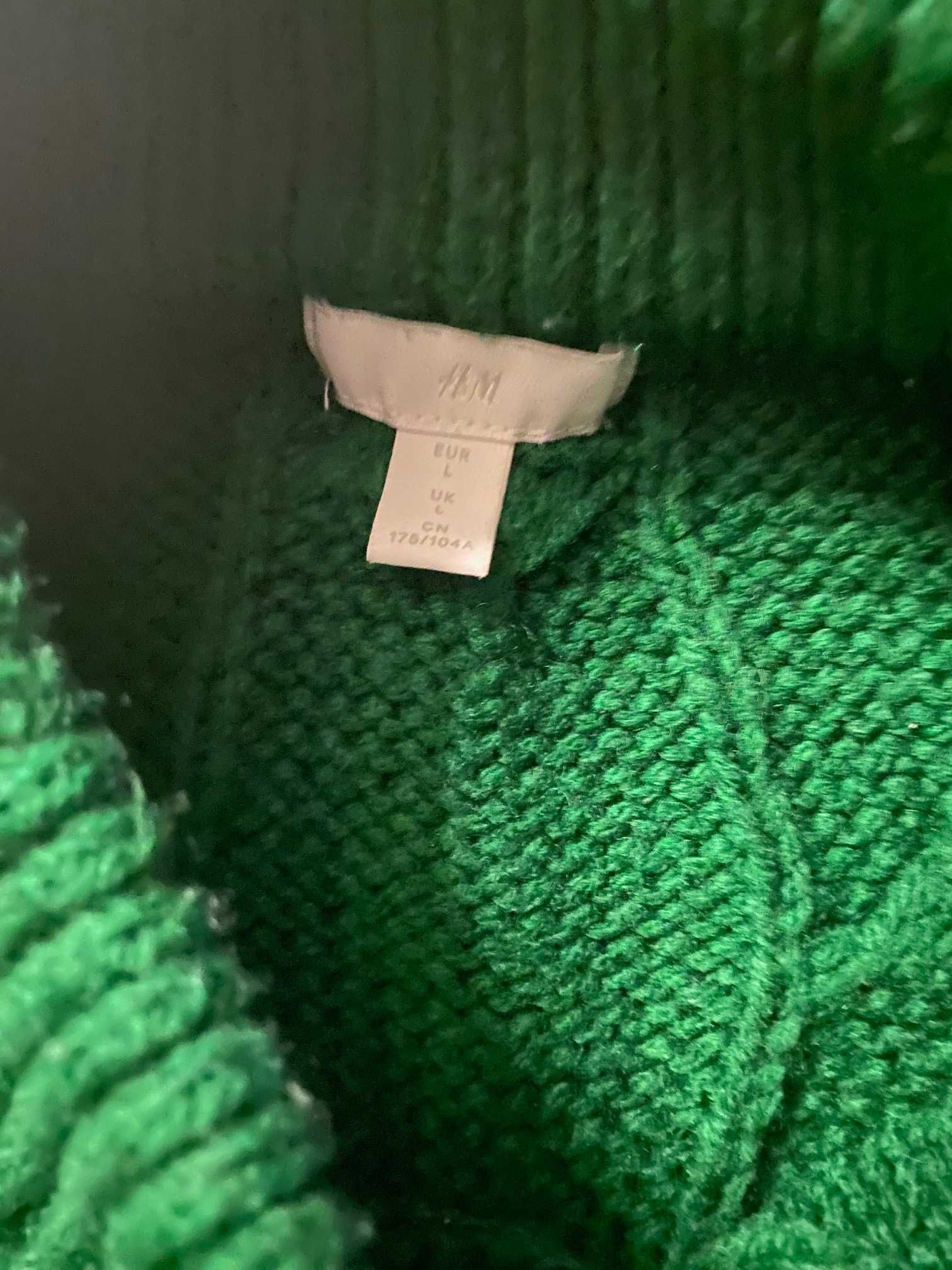 Zielony sweter damski H&M butelkowa zieleń L 40