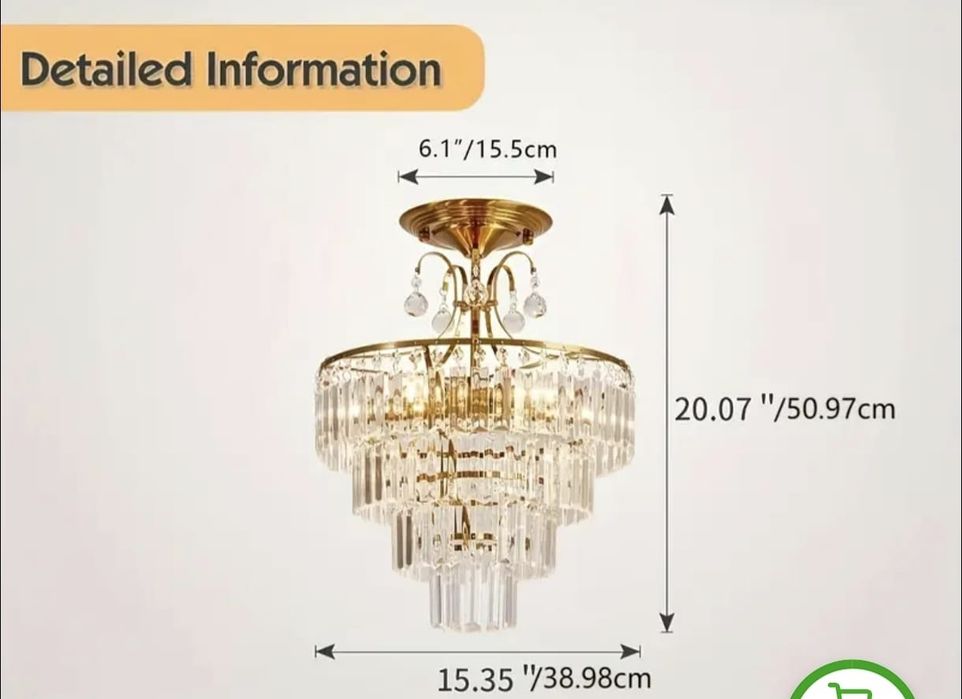 Nowa lampa żyrandol złota z kryształami 4 żarówki wisząca piękna