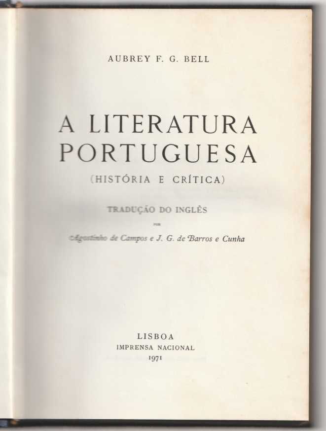 A literatura portuguesa – História e Crítica-Aubrey F. G. Bell