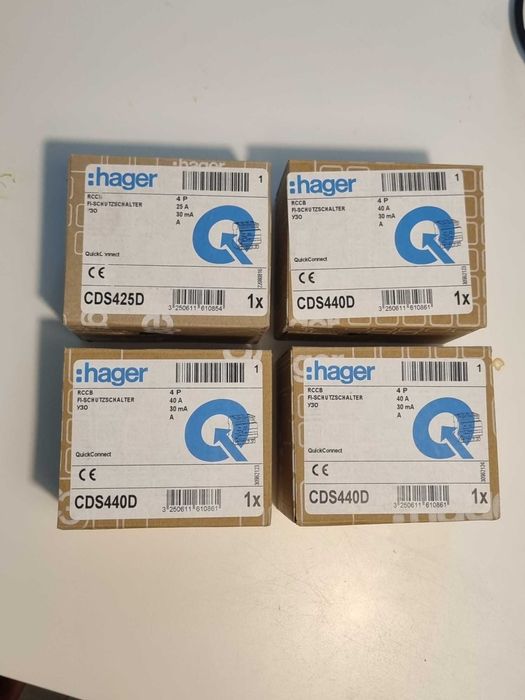 RCCB Hager 3x CDS440D + 1x CDS425D - Wyłączniki różnicowoprądowe
