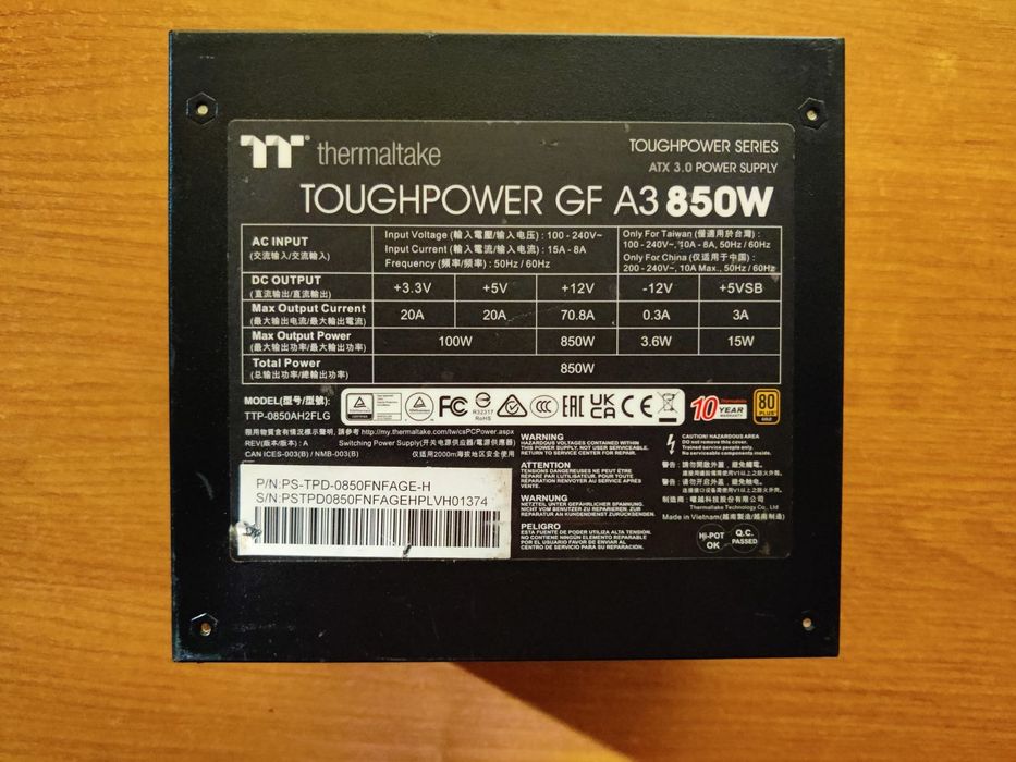 Блок питания 850W Thermaltake Toughpower GF A3 Gold модульный, пломба,