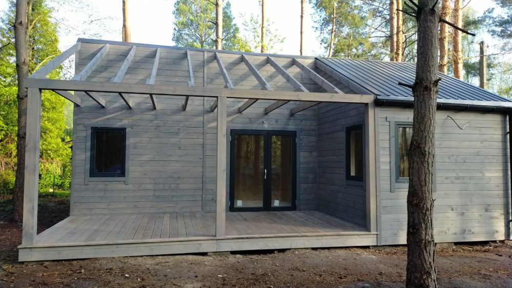 Domek drewniany całoroczny lub letniskowy, wykończony 35 m2 na zgłosze