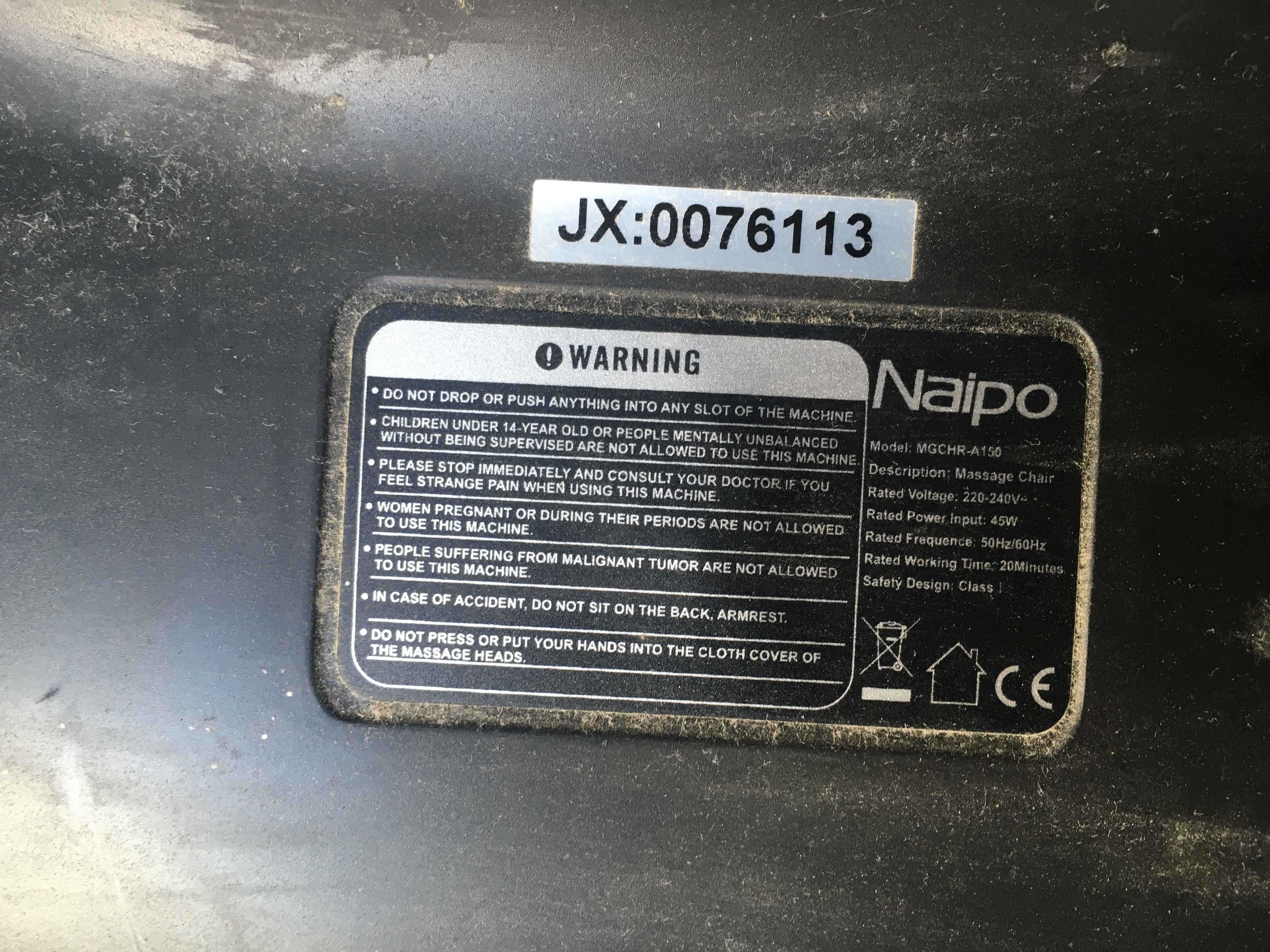 Fotel masujący bluetooth głośniki Naipo MGC HR A150