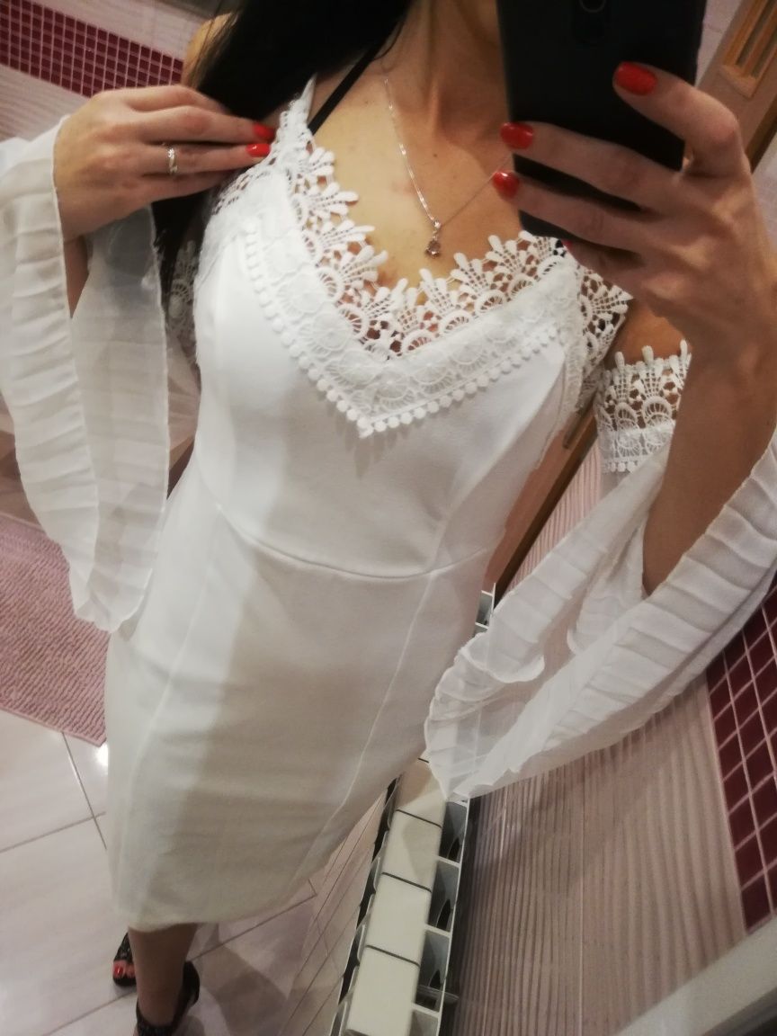 Nowa biała sukienka święta świąteczna wigilia 38 M koronka koronkowa