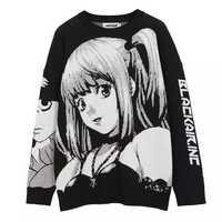 чорний в‘язаний светр з принтом аніме «зошит см€рті»