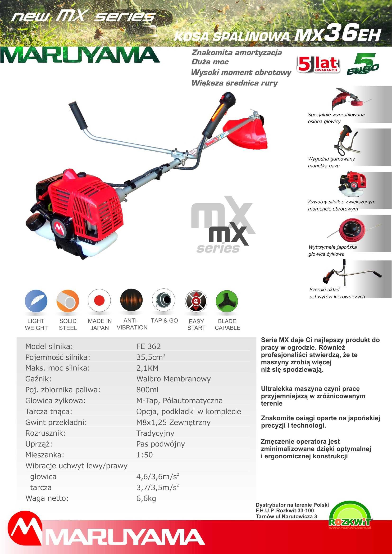 Kosa Wykaszarka Spalinowa Maruyama Japan 2,1 KM 5 LAT Gwarancji MX36EH