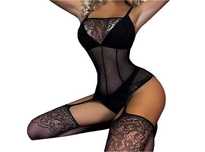 Czarne bodystocking bielizna damska otwarte pończochy koronka