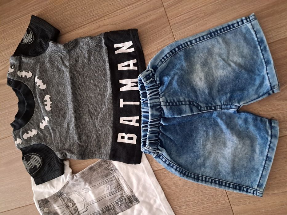 Zestaw 68 na lato dla chłopca. 2 podkoszulki i spodenki miękki jeans.