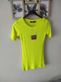 Nowa żółta damska bluzka jaskółki krótki rękaw neon wiosna aplikacja