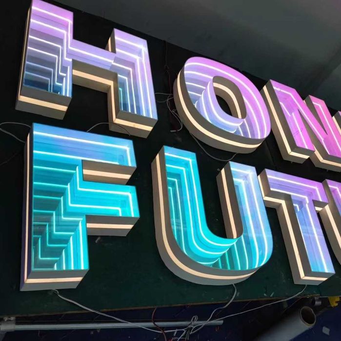 Letras Infinitas LED- Letreiros Luminosos com Efeito de Túnel Infinito