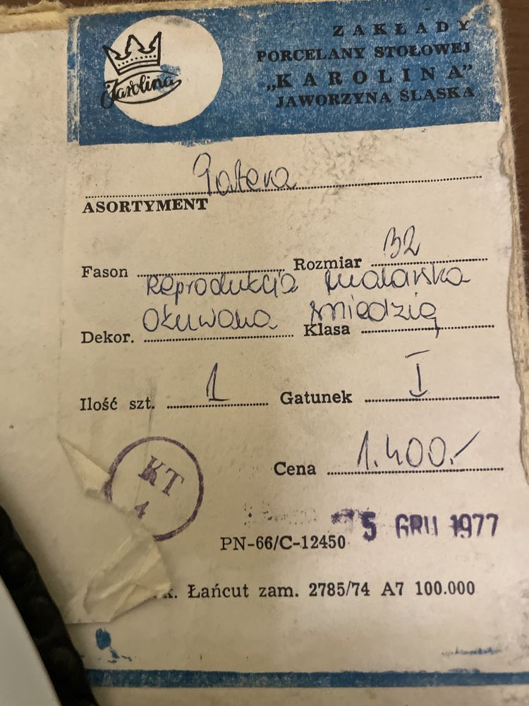 Kolekcjonerska patera, talerz  z Fabryki Porcelany Karolina  PRL