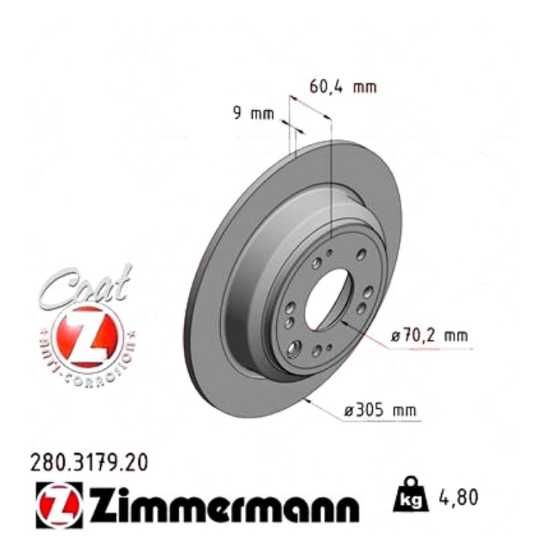 Задні тормозні диски Honda Accord 8 2.4, Zimmermann 280.3179.20