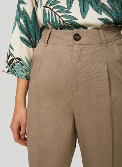 Lniane spodnie z zakładkami kolor fango