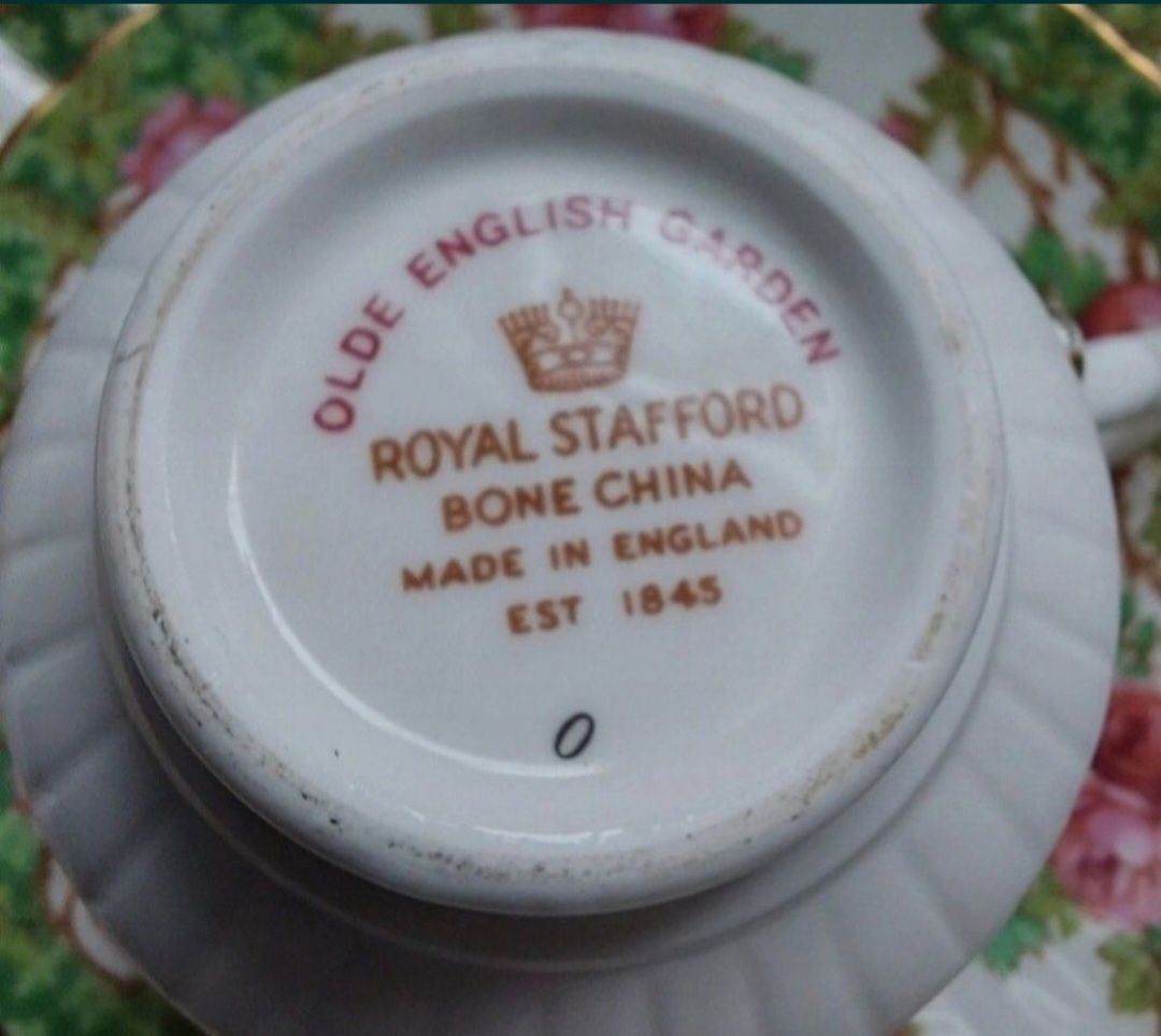 Royal Stafford trio,  zestaw śniadaniowy porcelana  angielska kwiaty