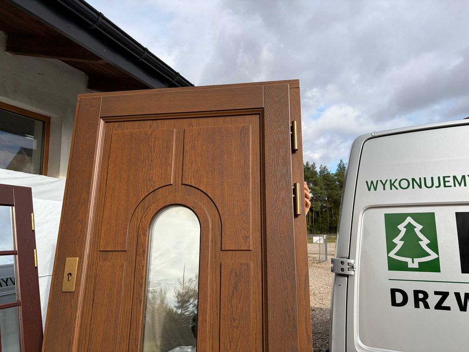 Drzwi zewnętrzne drewniane OD RĘKI dębowe Czyste Powietrze DWUKOLOR