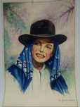 C. Pereira de Lima - antiga aquarela -retrato de uma mulher com chapéu