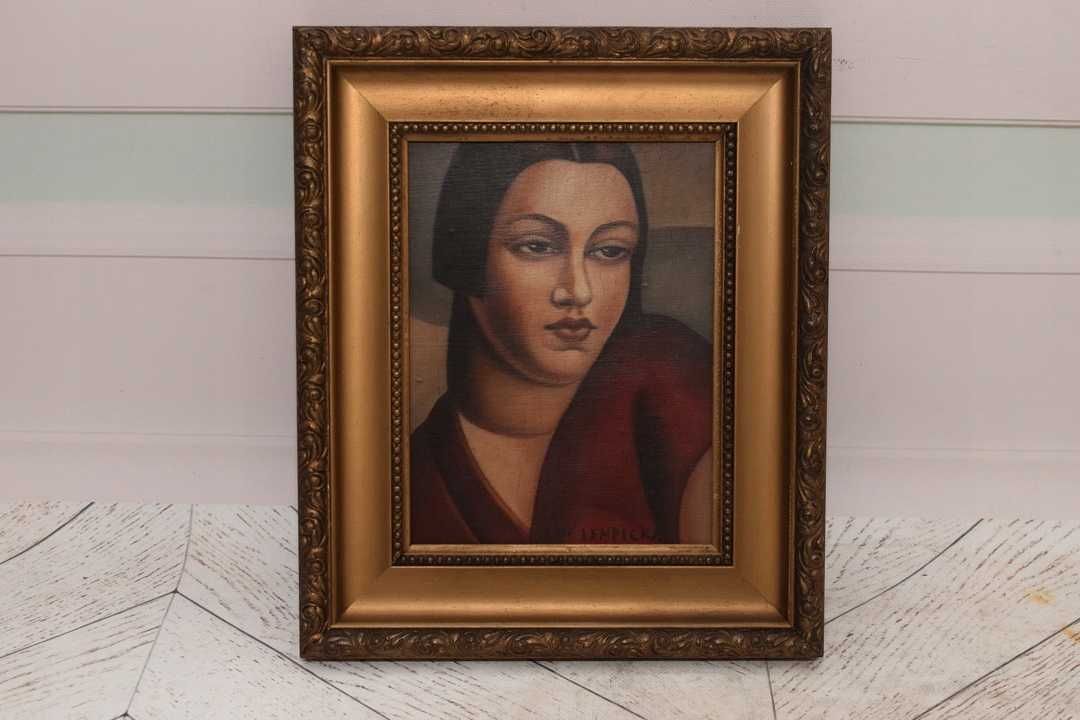 TAMARA De Łempicka - Portret Kobiety - Czerwona Suknia - Obraz Olejny