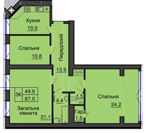 Здана в експлуатацію. 3-кім квартира в ЖК Резиденс. Без комисии