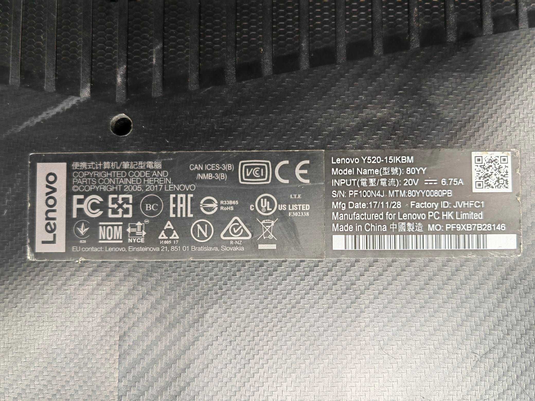 Dolna obudowa Lenovo Legion Y520-15IKBM (80YY)