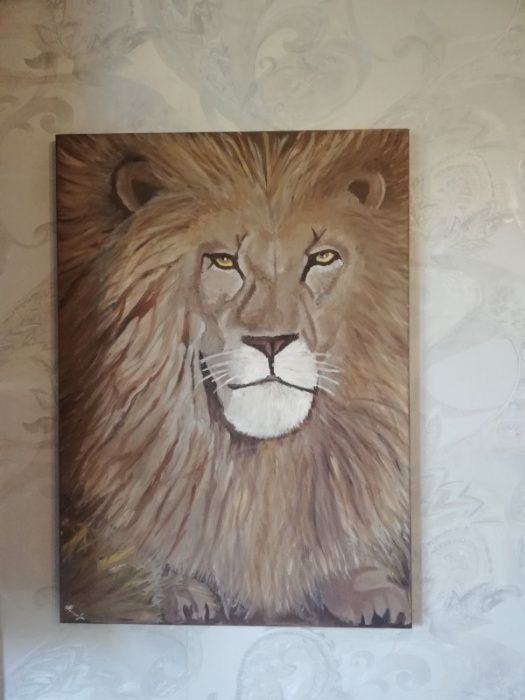 Картина маслом на холсте, портрет льва, картина лев