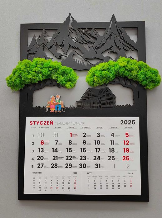 Kalendarz 2025 mech góry babci dziadka kolor UV chata góralska 50x36