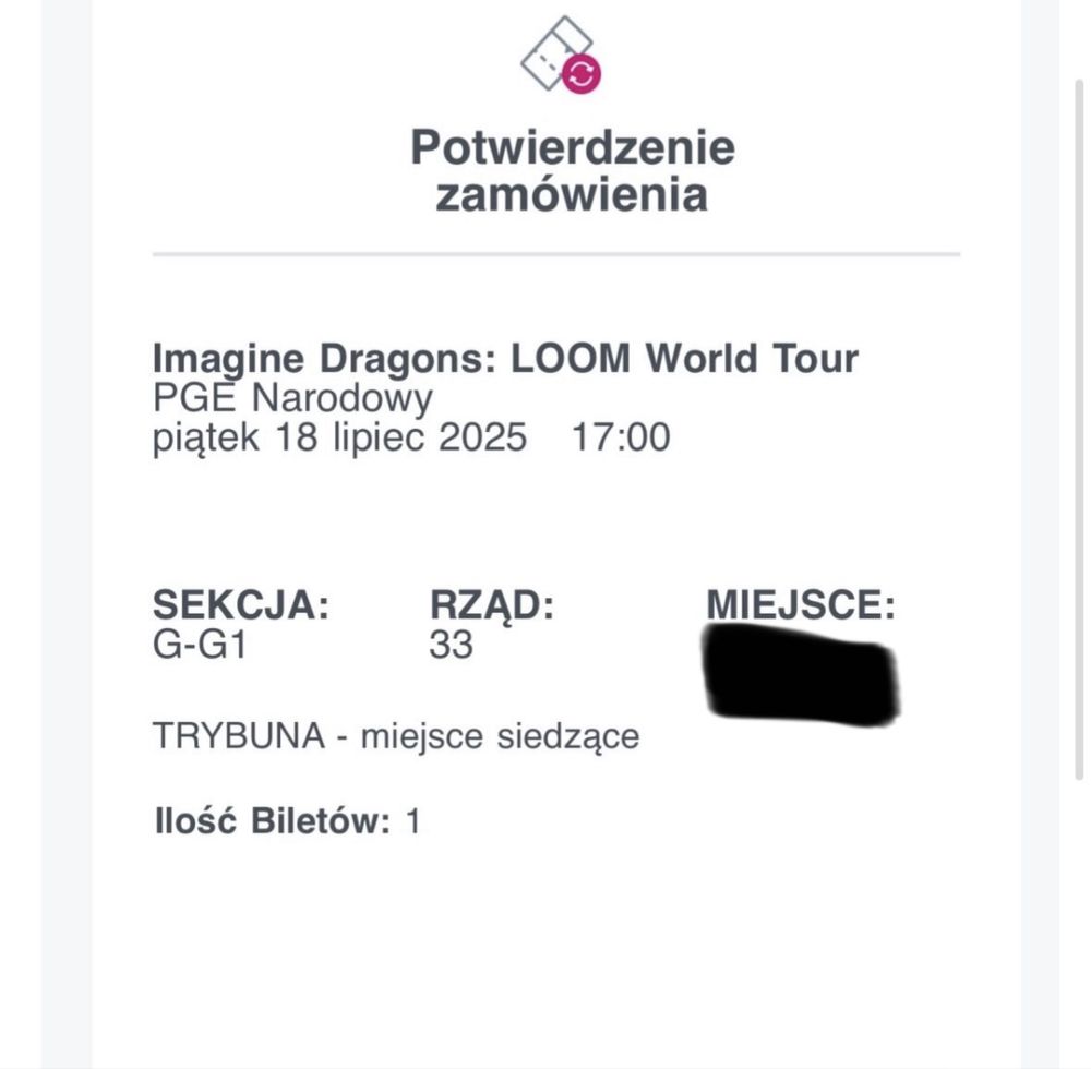 Imagine Dragons 1 білет Варшава 18 липня