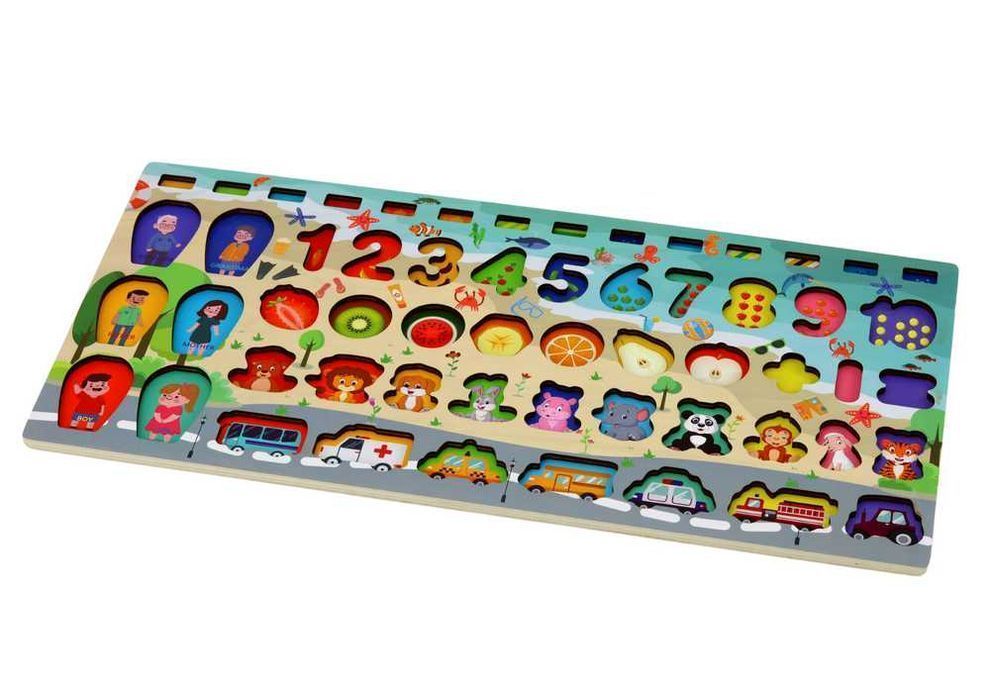 Panel Edukacyjny Sorter Drewniany Tablica Układanka Nauka 59 ele.