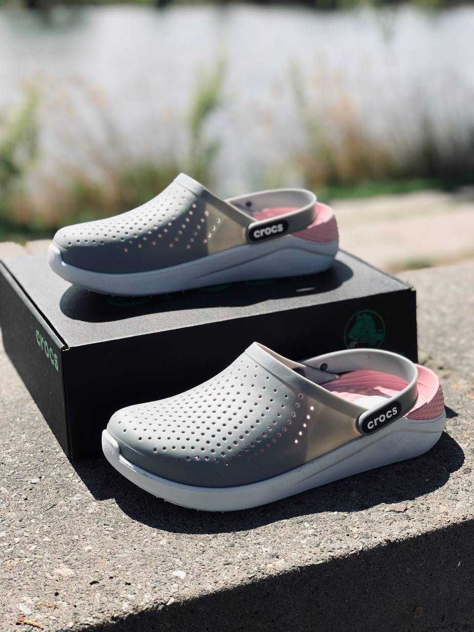 Шлепанцы Crocs LiteRide женские Топ предложение! Крокс Gray-Pink лето