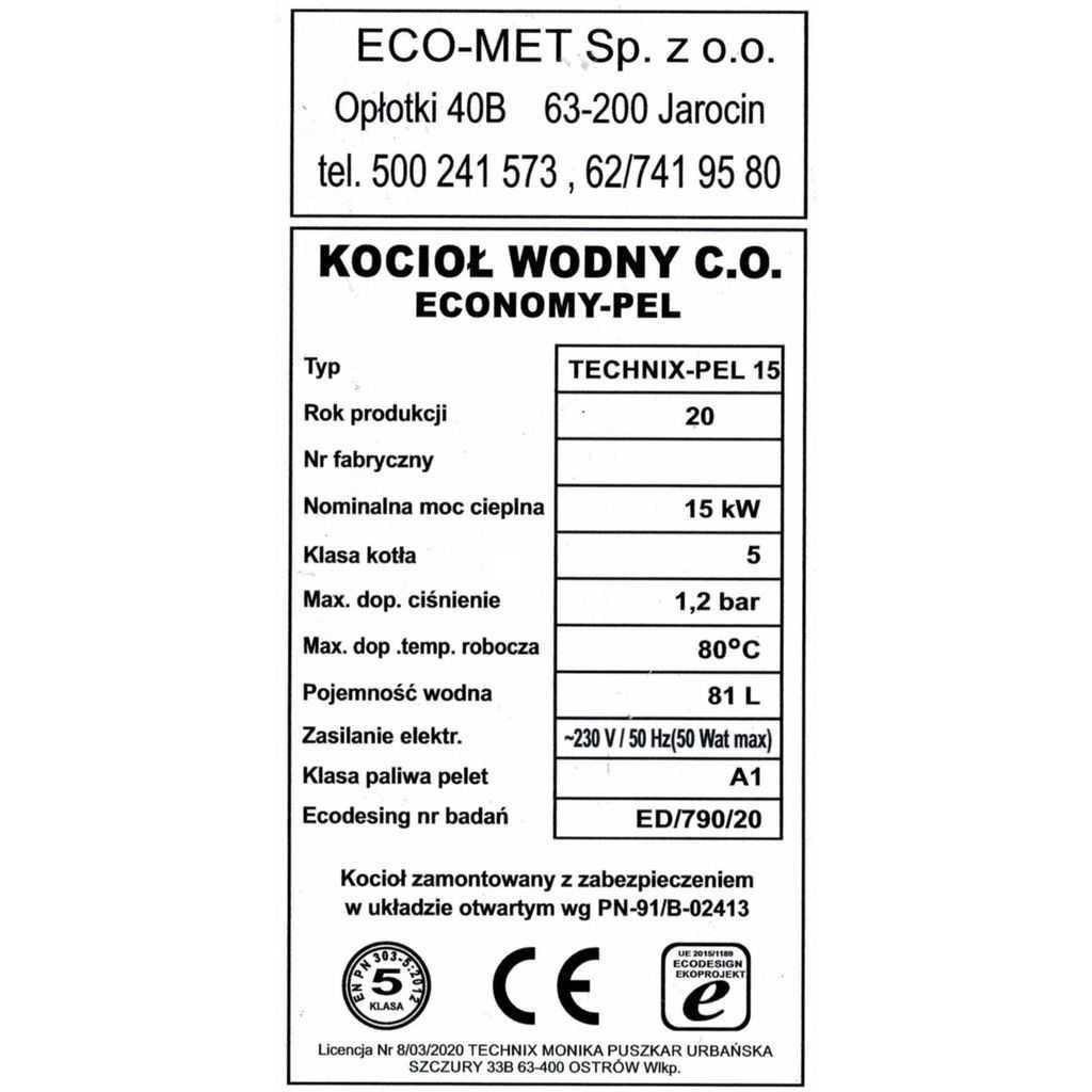 Kocioł pelletowy TECHNIX PELL 15kW – ECODESIGN wydajny piec na pellet