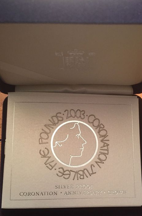 Moeda 5 pounds prata proof - Coroação Elizabeth II - UK - 2003