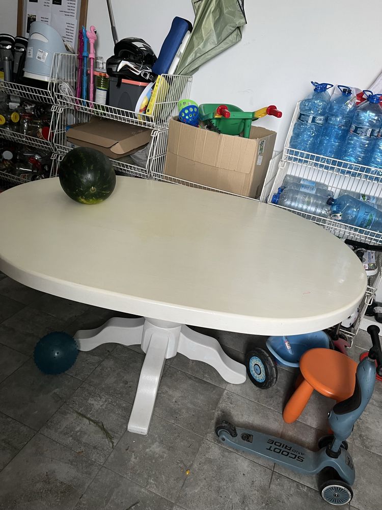 Stol drewaniany lity bialy malowany Wymiary 153x114