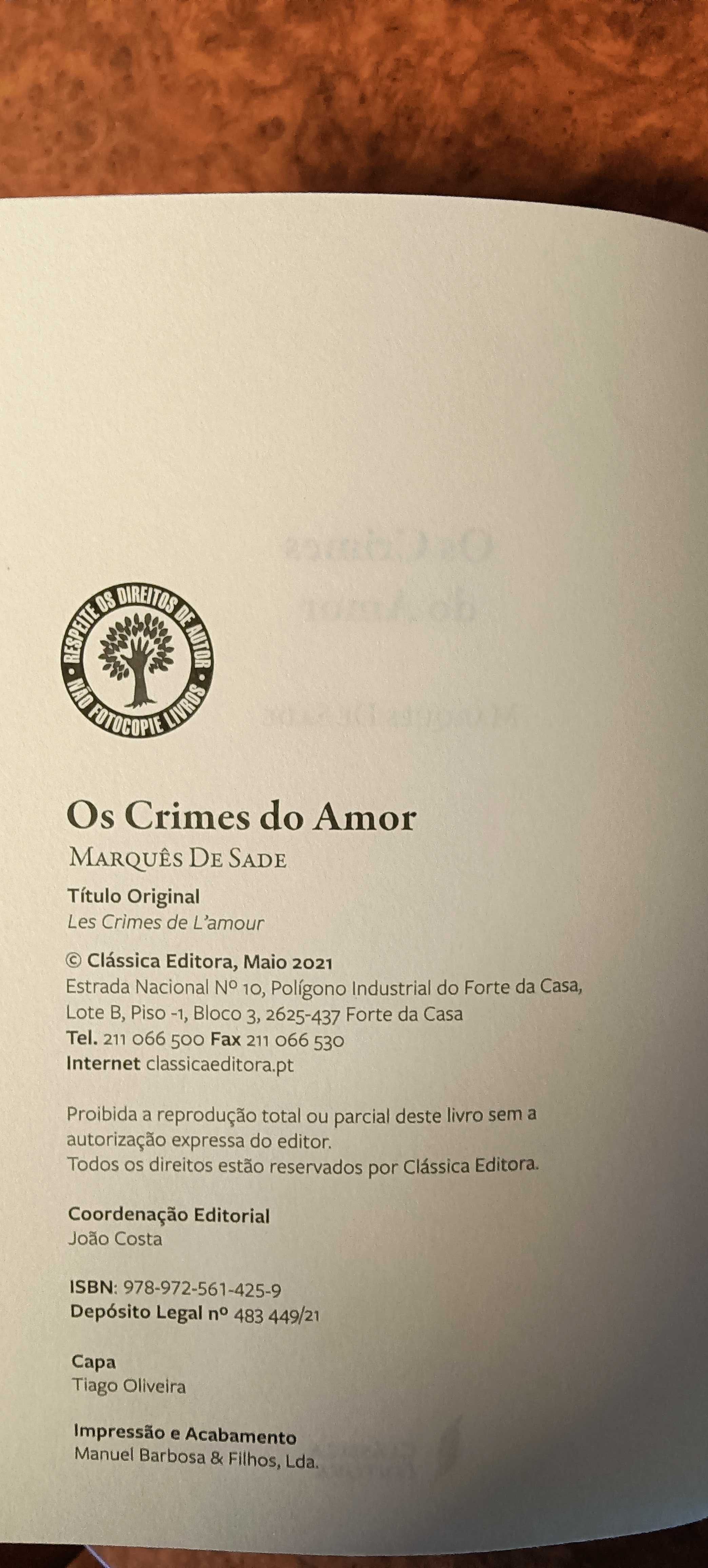 Os Crimes do Amor de Marquês de Sade