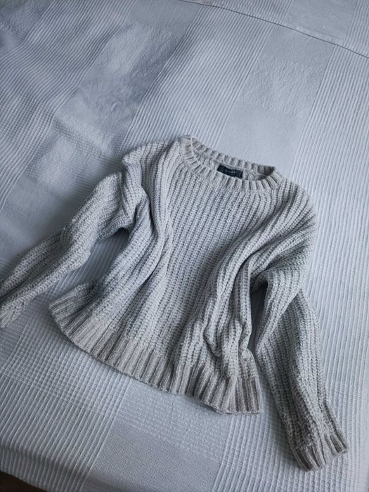 Sweter damski ciepły szary welurowy r XS