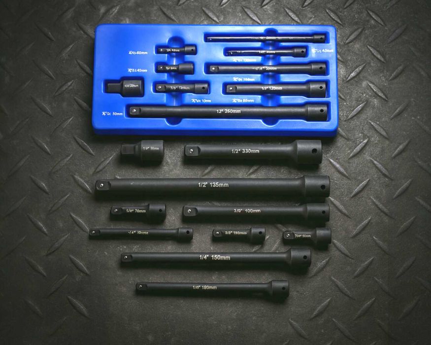ZESTAW Przedłużek Udarowych 1/4" 3/8" 1/2" 9szt 50-250mm Do Grzechotki