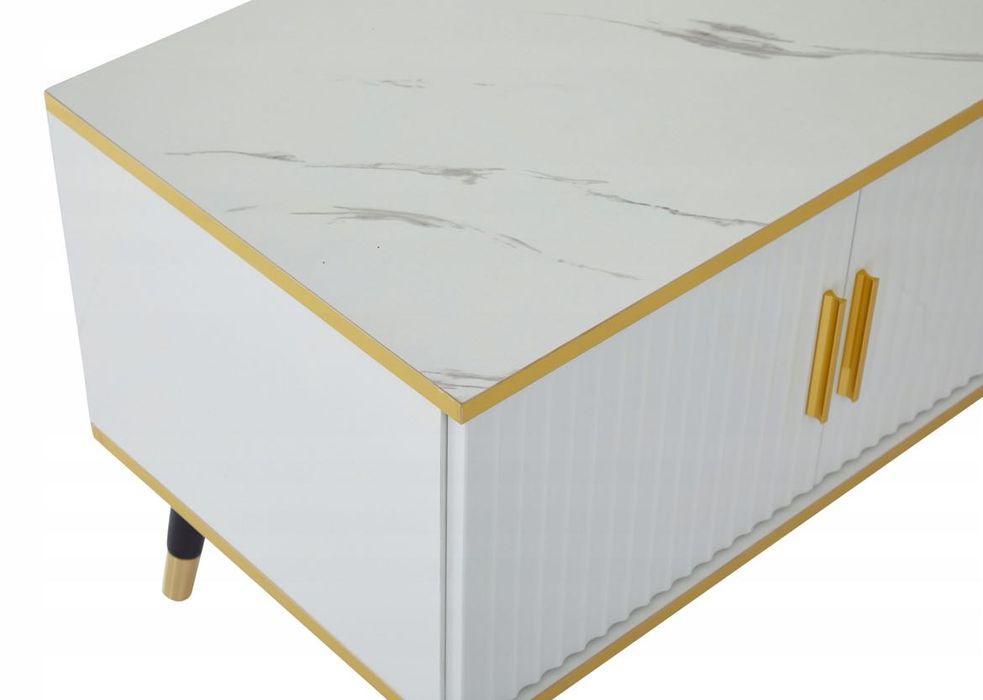 Nowoczesna szafka RTV 200 X 40 X 46 CM Biała Ryflowana