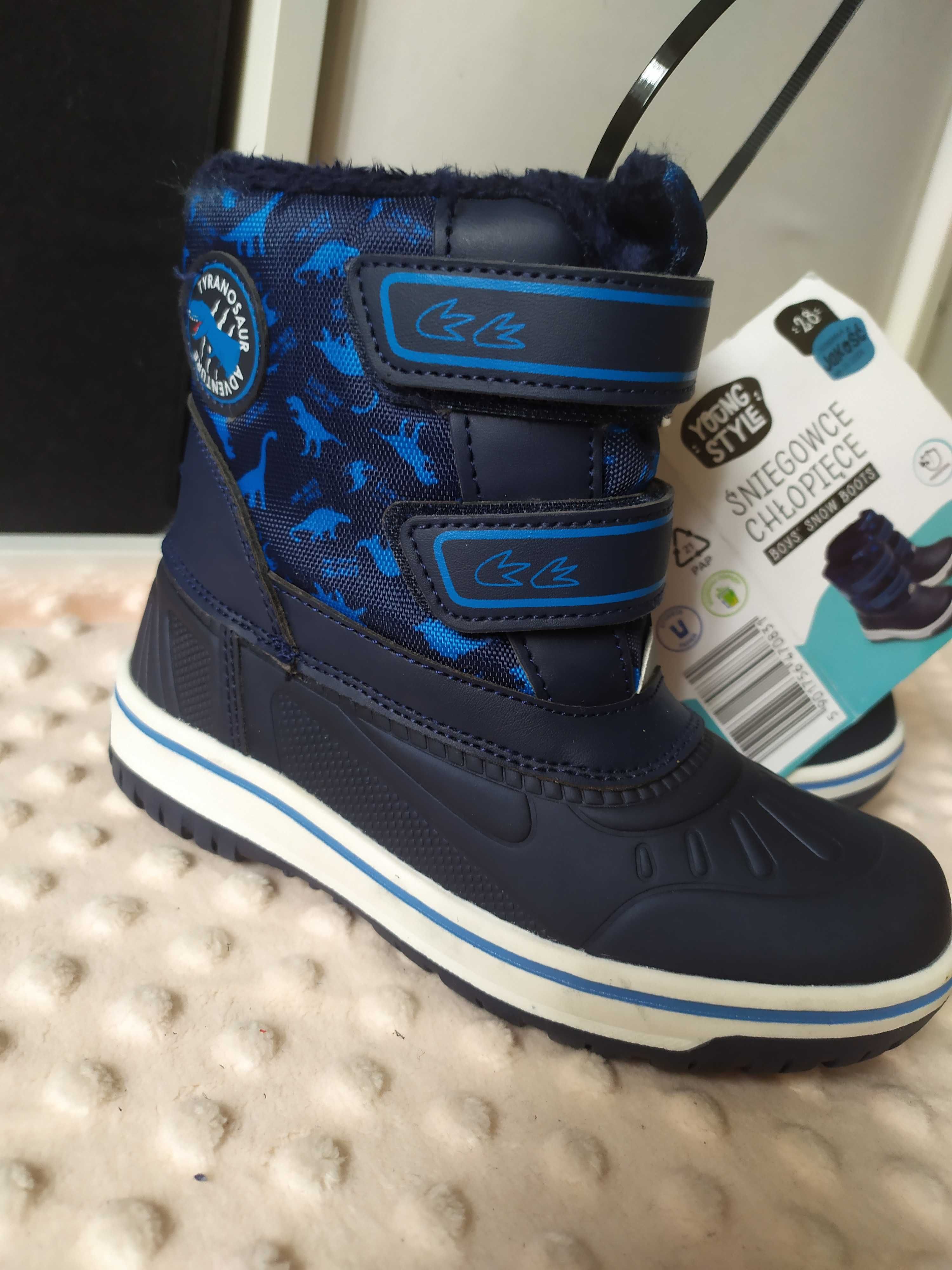 Buty zimowe chłopięce śniegowce 28 kozaki Youngstyle dinozaur